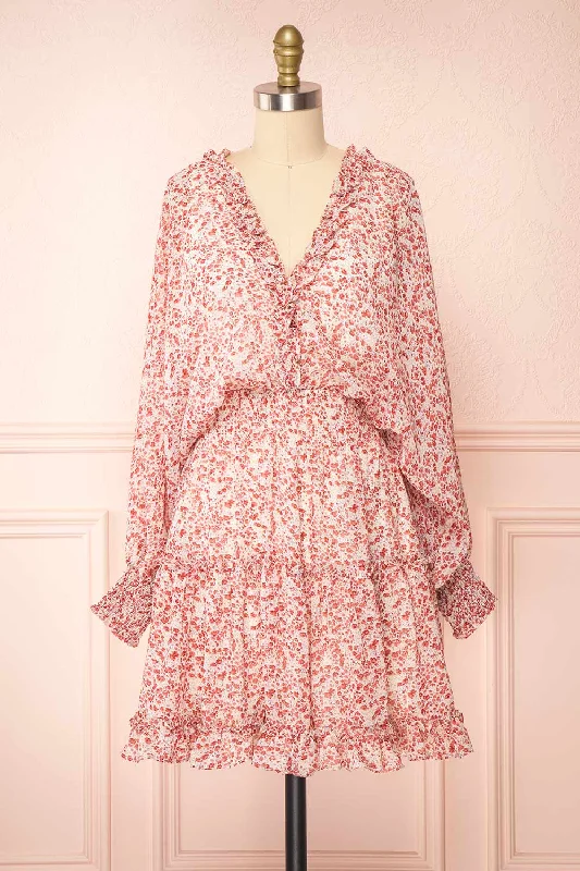 Artem Red | V-Neck Floral Dress