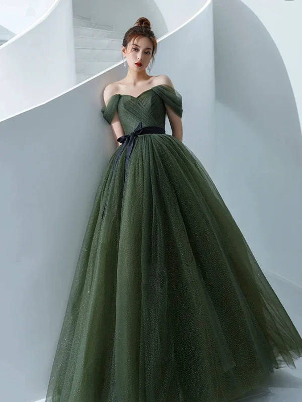 A Line Off The Shoulder Tulle Green Long Prom Dresses, Off Shoulder Tulle Green Long Formal Evening Dresses Tunics Timeless classic A Line Off The Shoulder Tulle Green Long Prom Dresses, Off Shoulder Tulle Green Long Formal Evening Dresses Tunics Timeless classic