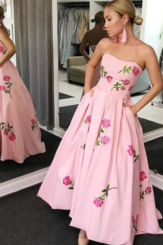 A Line Strapless Floor Length Printed Prom Dress Long Floral Evening Dresses Cowl Neckline Elegant A Line Strapless Floor Length Printed Prom Dress Long Floral Evening Dresses Cowl Neckline Elegant