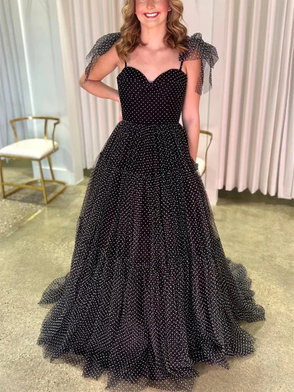 A Line Straps Black Swiss Dot Tulle Prom Dresses, Straps Black Tulle Long Formal Evening Dresses Mermaid Tail Wedding A Line Straps Black Swiss Dot Tulle Prom Dresses, Straps Black Tulle Long Formal Evening Dresses Mermaid Tail Wedding