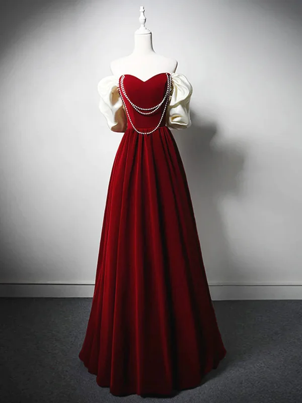 A Line Sweetheart Neck Velvet Burgundy Long Prom Dresses, Velvet Burgundy Long Formal Evening Dresses Tunics Solid Classic A Line Sweetheart Neck Velvet Burgundy Long Prom Dresses, Velvet Burgundy Long Formal Evening Dresses Tunics Solid Classic