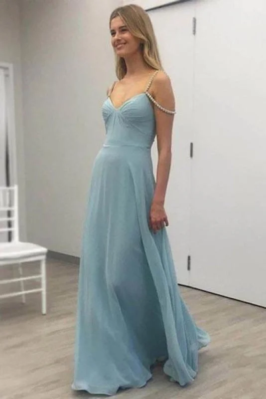 A-line V-neck Floor-length Chiffon Prom with Beading Straps Evening Dresses Pleated Skirt Elegant A-line V-neck Floor-length Chiffon Prom with Beading Straps Evening Dresses Pleated Skirt Elegant