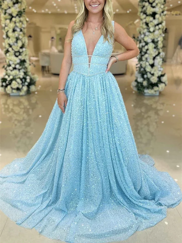A Line V Neck Light Blue Sequins Long Prom Dresses, Light Blue Sequins Long Formal Graduation Evening Dresses Shift Classic Vintage A Line V Neck Light Blue Sequins Long Prom Dresses, Light Blue Sequins Long Formal Graduation Evening Dresses Shift Classic Vintage