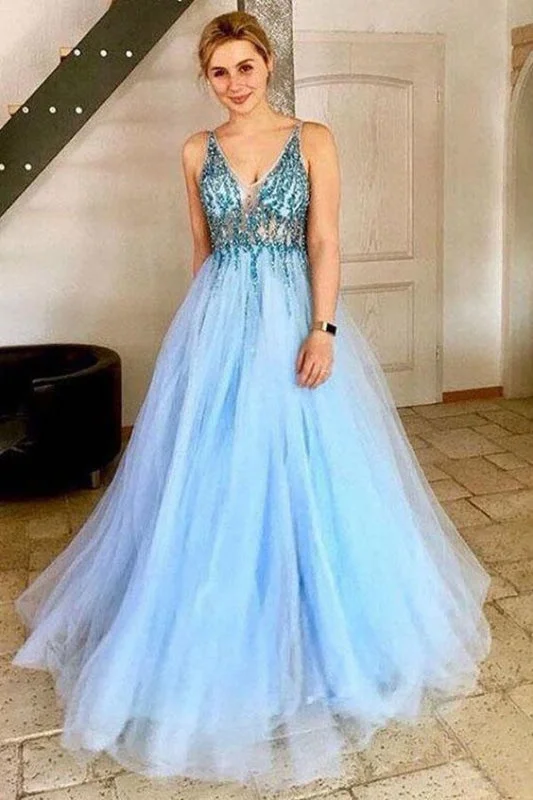 A-Line V-Neck Tulle Prom Dress with Sequins Light Sky Blue Sparkly Party Dresses Tunics Fall fleece A-Line V-Neck Tulle Prom Dress with Sequins Light Sky Blue Sparkly Party Dresses Tunics Fall fleece