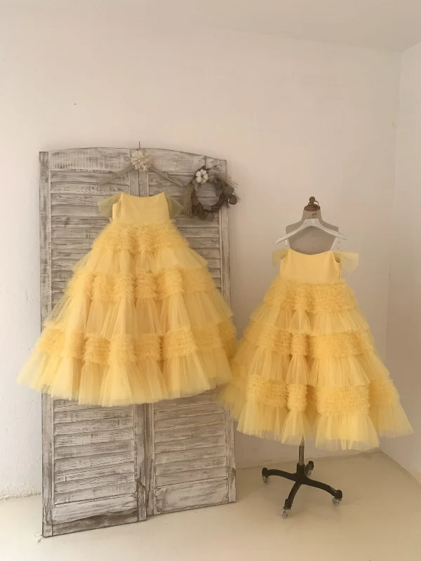 Ball Gown Off Shoulder Yellow Ruffles Tulle Wedding Flower Girl Dress Kids Party Dress Tunics Formal black Ball Gown Off Shoulder Yellow Ruffles Tulle Wedding Flower Girl Dress Kids Party Dress Tunics Formal black