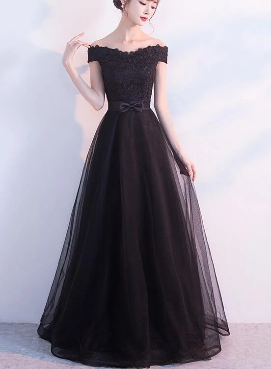 Beautiful Black Off Shoulder Lace and Tulle Party Dress, Charming Formal Gown Tunics Practical durable Beautiful Black Off Shoulder Lace and Tulle Party Dress, Charming Formal Gown Tunics Practical durable