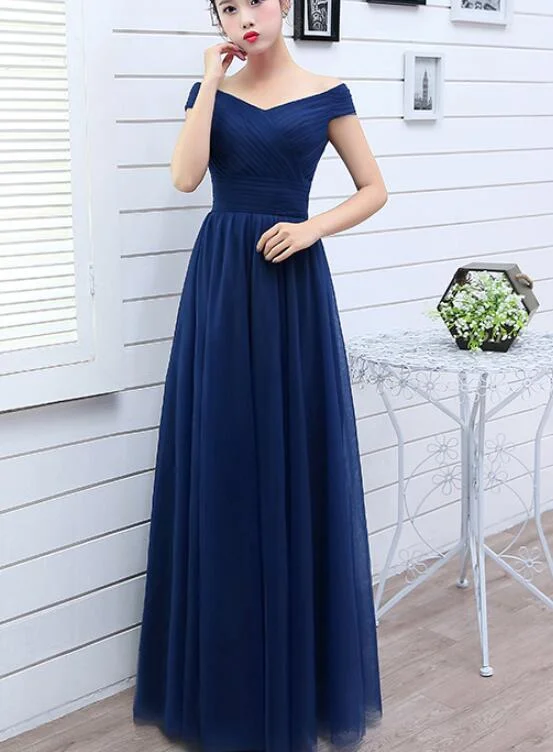 Beautiful Navy Blue Tulle Bridesmaid Dress, Tulle Off Shoulder Party Dress Tunics Fashionable trendy Beautiful Navy Blue Tulle Bridesmaid Dress, Tulle Off Shoulder Party Dress Tunics Fashionable trendy