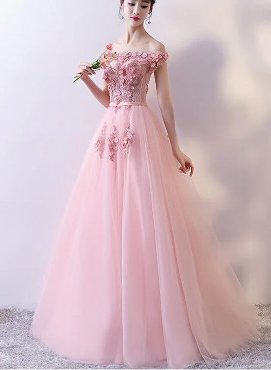Beautiful Pink Off Shoulder Tulle Party Dress , Long Formal Dresses Tunics New arrival Beautiful Pink Off Shoulder Tulle Party Dress , Long Formal Dresses Tunics New arrival