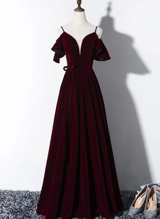 Beautiful Wine Red Velvet Party Dress, Wedding Party Gowns, Prom Dresses Tunics Prom sequined Beautiful Wine Red Velvet Party Dress, Wedding Party Gowns, Prom Dresses Tunics Prom sequined