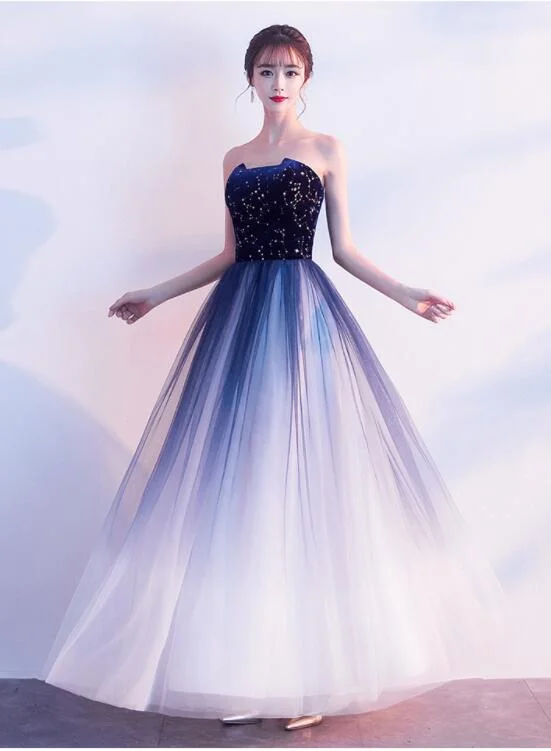 Blue Gradient Tulle Simple A-line Party Dress, Blue Gradient Formal Dress Evening Dress Tunics Distressed trendy Blue Gradient Tulle Simple A-line Party Dress, Blue Gradient Formal Dress Evening Dress Tunics Distressed trendy