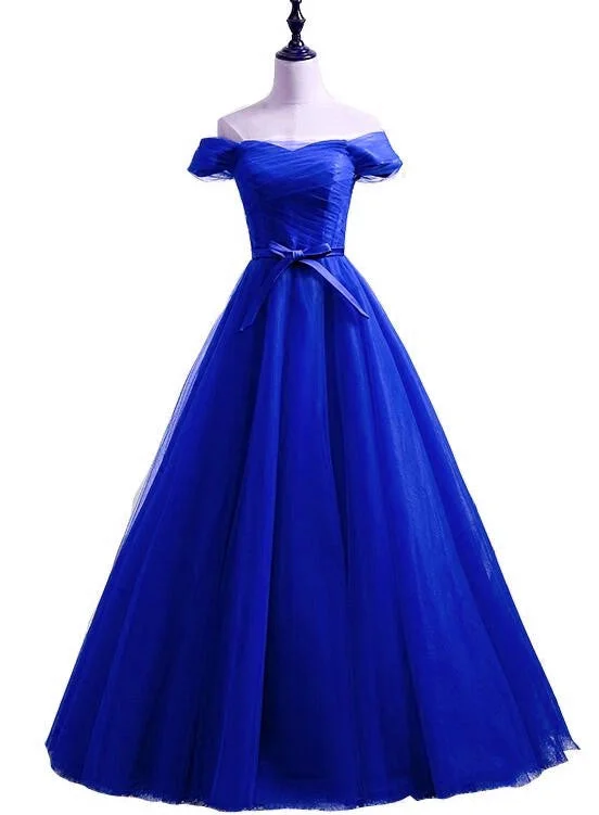 Blue Tulle Off Shoulder Sweetheart Floor Length Party Dress, Handmade Formal Dress Tunics Practical easy-care Blue Tulle Off Shoulder Sweetheart Floor Length Party Dress, Handmade Formal Dress Tunics Practical easy-care