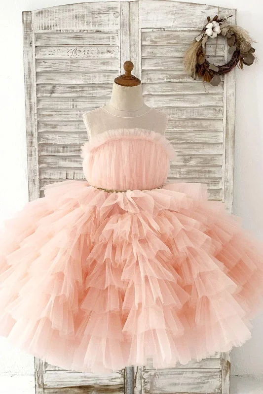 Princess Peach Cupcake Tulle Wedding Flower Girl Dress Kids Party Dress Tunics Luxurious high-end Princess Peach Cupcake Tulle Wedding Flower Girl Dress Kids Party Dress Tunics Luxurious high-end