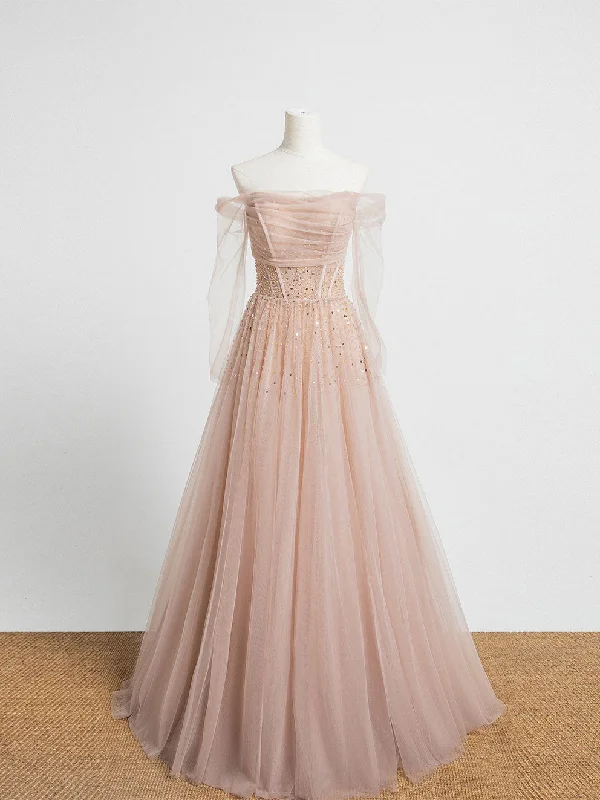Champagne Pink Tulle Beads Long Prom Dress Champagne Evening Dress Bodycon Fitted Nightout Champagne Pink Tulle Beads Long Prom Dress Champagne Evening Dress Bodycon Fitted Nightout