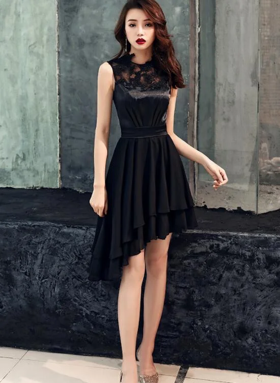 Chic High Low Chiffon and Satin Lace Party Dress, High Low Homecoming Dress Prom Dress Tunics Floral girly Chic High Low Chiffon and Satin Lace Party Dress, High Low Homecoming Dress Prom Dress Tunics Floral girly