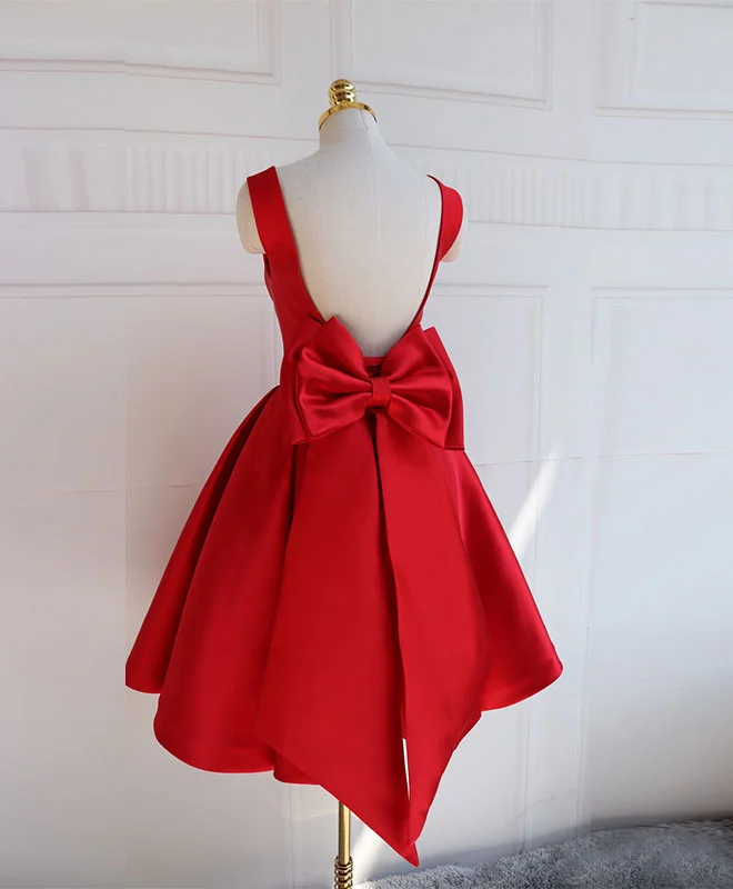 Cute A Line Satin Short Prom Dress With Bow,Evening Dress Turtleneck Neckline Stylish