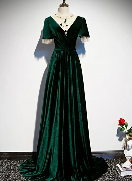 Dark Green Velvet Short Sleeves A-Line Bridesmaid Dress, Long Prom Dress Evening Dress cg20089 Tunics Versatile functional Dark Green Velvet Short Sleeves A-Line Bridesmaid Dress, Long Prom Dress Evening Dress cg20089 Tunics Versatile functional