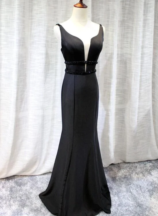 Elegant Black Mermaid Satin V-neckline Party Dress , Charming Mermaid Long Formal Gowns Tunics Mesh breathable Elegant Black Mermaid Satin V-neckline Party Dress , Charming Mermaid Long Formal Gowns Tunics Mesh breathable