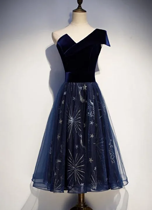 Elegant Navy Blue One Shoulder Bridesmaid Dress, Blue Wedding Party Dresses Prom Dress cg15009 Crew Neckline Sporty Elegant Navy Blue One Shoulder Bridesmaid Dress, Blue Wedding Party Dresses Prom Dress cg15009 Crew Neckline Sporty