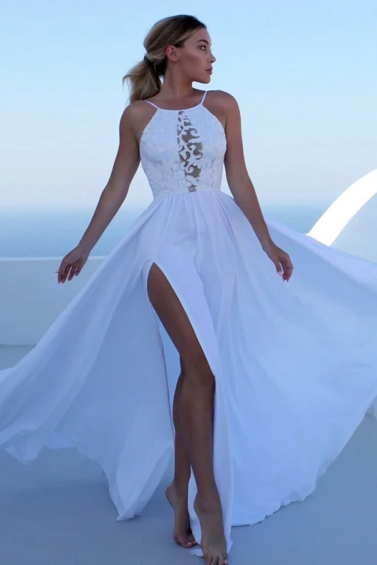 Elegant Sleeveless White Prom Dress for Teens Sexy Split Chiffon Long Evening Dresses Tunics Luxurious high-end Elegant Sleeveless White Prom Dress for Teens Sexy Split Chiffon Long Evening Dresses Tunics Luxurious high-end