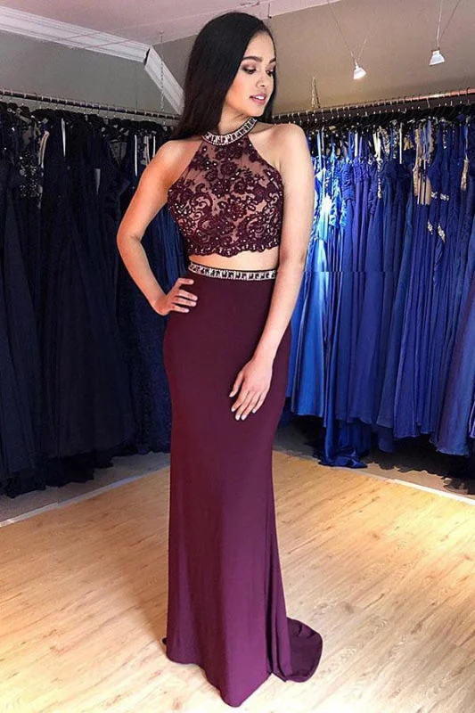 Excellent Excellent Graceful Two Piece Grape Mermaid Open Back Prom Long Beading Evening Dress Tunics Custom made Excellent Excellent Graceful Two Piece Grape Mermaid Open Back Prom Long Beading Evening Dress Tunics Custom made