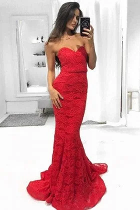 Red Lace Long Prom Evening Dress Tunics Office stylish