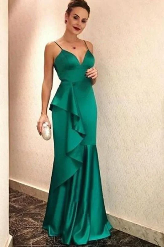 Glorious Fabulous Elegant Spaghetti Strap Hunter Prom Dress with Ruffles Elegant V Neck Evening Dresses Tunics Long Elegant Glorious Fabulous Elegant Spaghetti Strap Hunter Prom Dress with Ruffles Elegant V Neck Evening Dresses Tunics Long Elegant