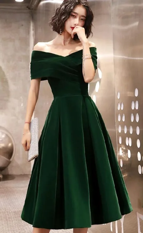 Green Velvet Off Shoulder Vintage Style Bridesmaid Dress, Tea Length Party Dress Prom Dress cg18383 Lace Sexy Club Green Velvet Off Shoulder Vintage Style Bridesmaid Dress, Tea Length Party Dress Prom Dress cg18383 Lace Sexy Club