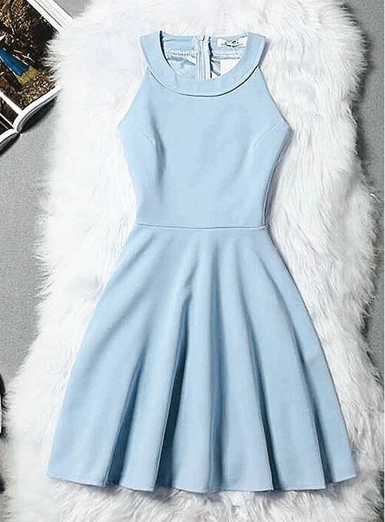 Light Blue Halter Short Wedding Party Dress, Cute Blue Prom Dress Square Neckline Feminine Light Blue Halter Short Wedding Party Dress, Cute Blue Prom Dress Square Neckline Feminine