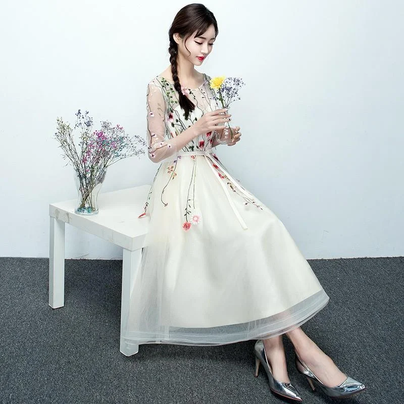 Light Champagne Tea Length Floral Lace Formal Dress Bridesmaid Dress, Cute Short Party Dresses prom dress, evening dress cg23602 Tunics Bridal satin Light Champagne Tea Length Floral Lace Formal Dress Bridesmaid Dress, Cute Short Party Dresses prom dress, evening dress cg23602 Tunics Bridal satin