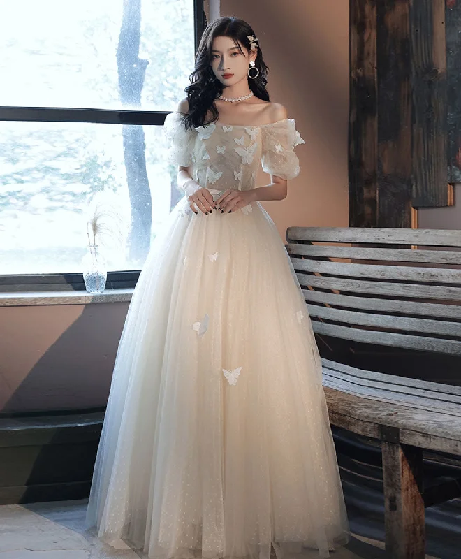Light Champagne Tulle Long Prom Dress, Light Champagne Evening Dress Tunics New arrival Light Champagne Tulle Long Prom Dress, Light Champagne Evening Dress Tunics New arrival