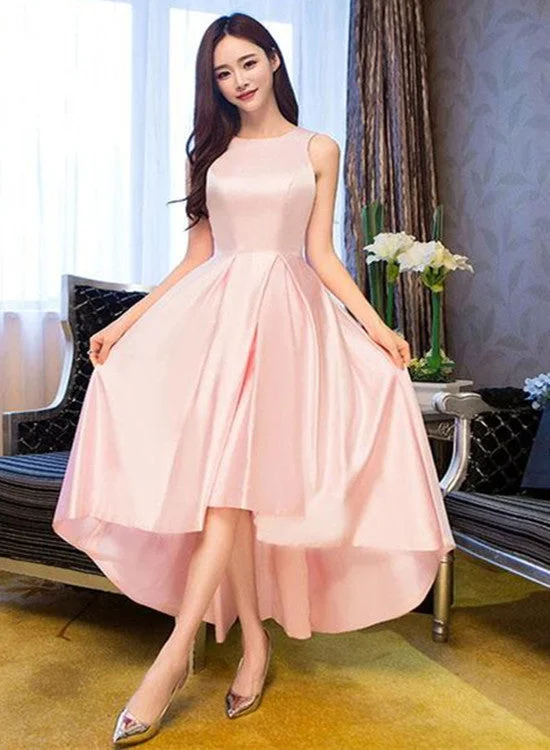 Light Pink Round Neckline High Low Simple Party Dress, Pink New Style Homecoming Dress Tunics Trousers formal Light Pink Round Neckline High Low Simple Party Dress, Pink New Style Homecoming Dress Tunics Trousers formal