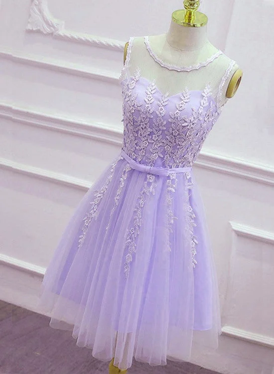 Lovely Tulle Round Neckline Applique Purple Party Dress, Lavender Homecoming Dress 2019 Tunics Seasonal trendy Lovely Tulle Round Neckline Applique Purple Party Dress, Lavender Homecoming Dress 2019 Tunics Seasonal trendy