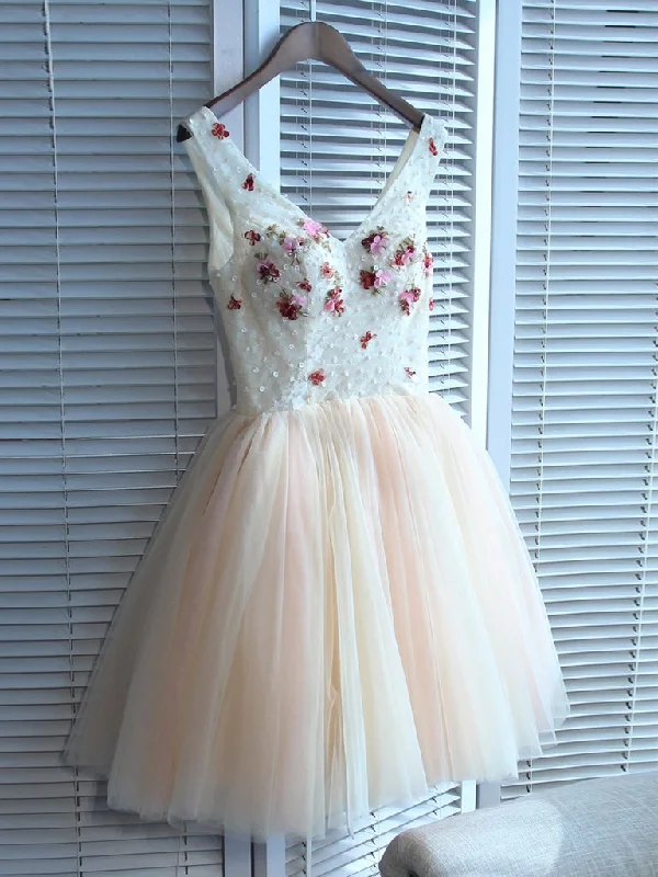 Lovely Tulle V-neckline Tulle Homecoming Dresses, Tulle Pink Cute Party Dress Peplum Ruffle Cocktail Lovely Tulle V-neckline Tulle Homecoming Dresses, Tulle Pink Cute Party Dress Peplum Ruffle Cocktail