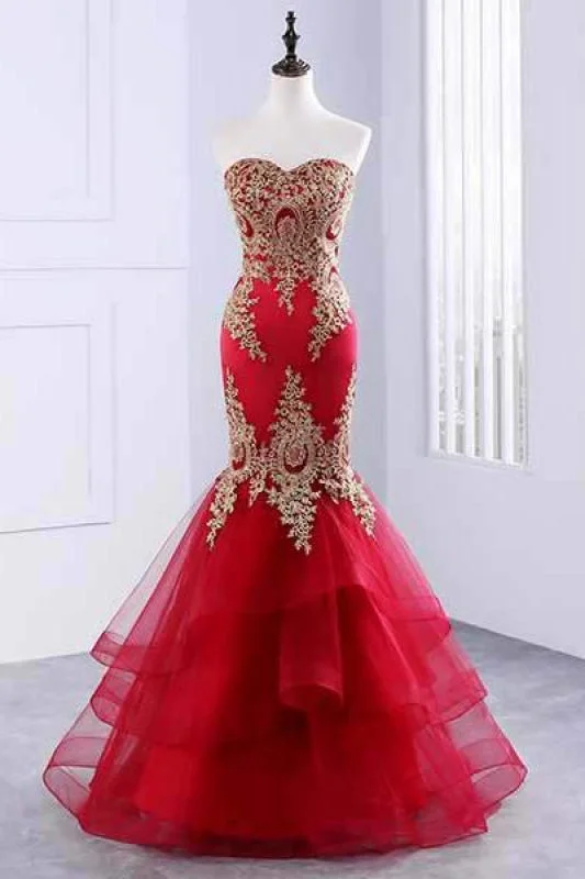 Marvelous Elegant Marvelous Floor Length Sweetheart Mermaid Red Prom Gold Appliqued Long Evening Dress Tunics Practical durable Marvelous Elegant Marvelous Floor Length Sweetheart Mermaid Red Prom Gold Appliqued Long Evening Dress Tunics Practical durable