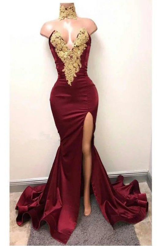 Modest Fascinating Precious Burgundy V Neck Sleeveless Mermaid Prom with Gold Appliques Long Evening Dress Tunics Recommended stylist Modest Fascinating Precious Burgundy V Neck Sleeveless Mermaid Prom with Gold Appliques Long Evening Dress Tunics Recommended stylist