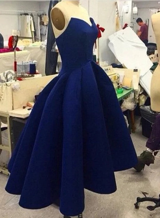 Navy Blue High Low Tea Length Party Dress, Blue Wedding Party Dress Tunics Handmade artisanal Navy Blue High Low Tea Length Party Dress, Blue Wedding Party Dress Tunics Handmade artisanal