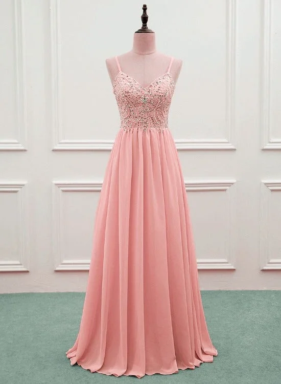 Pink Beaded Sweetheart Chiffon A-line New Prom Dress, Pink Evening Gown Wedding Party Dress Tunics Evening elegant Pink Beaded Sweetheart Chiffon A-line New Prom Dress, Pink Evening Gown Wedding Party Dress Tunics Evening elegant