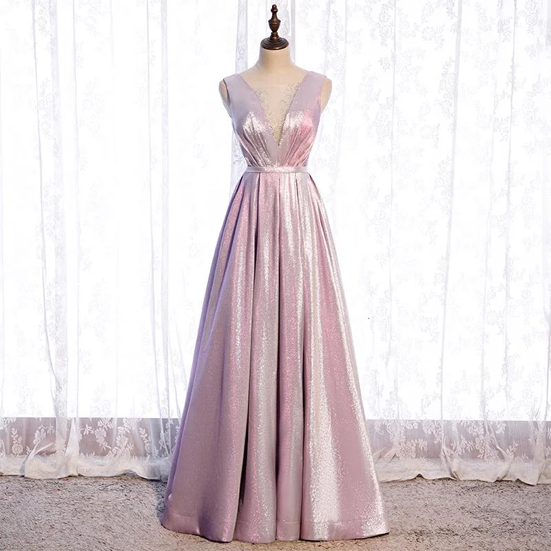 Pink Satin V-Neckline Shiny A-Line Party Dress Prom Dress, Pink Long Formal Dress Bridesmaid Dress cg22374 Tunics Mesh breathable Pink Satin V-Neckline Shiny A-Line Party Dress Prom Dress, Pink Long Formal Dress Bridesmaid Dress cg22374 Tunics Mesh breathable