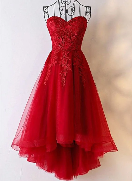 Red Sweetheart High Low Tulle and Lace Party Dress , Cute Formal Gowns Tunics Sophisticated sleek Red Sweetheart High Low Tulle and Lace Party Dress , Cute Formal Gowns Tunics Sophisticated sleek