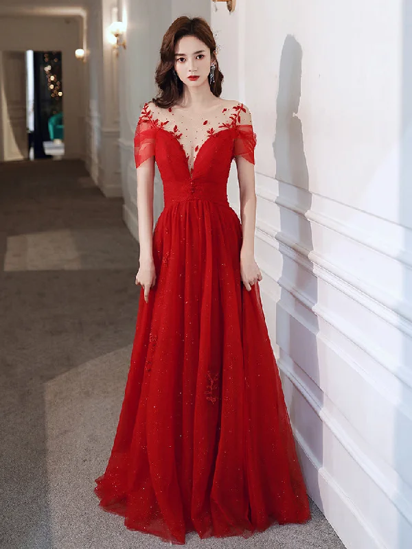Red Tulle Sweetheart Elegant Long Formal Dress, Red Party Dress Wedding Party Dress Tunics Fleece cozy Red Tulle Sweetheart Elegant Long Formal Dress, Red Party Dress Wedding Party Dress Tunics Fleece cozy