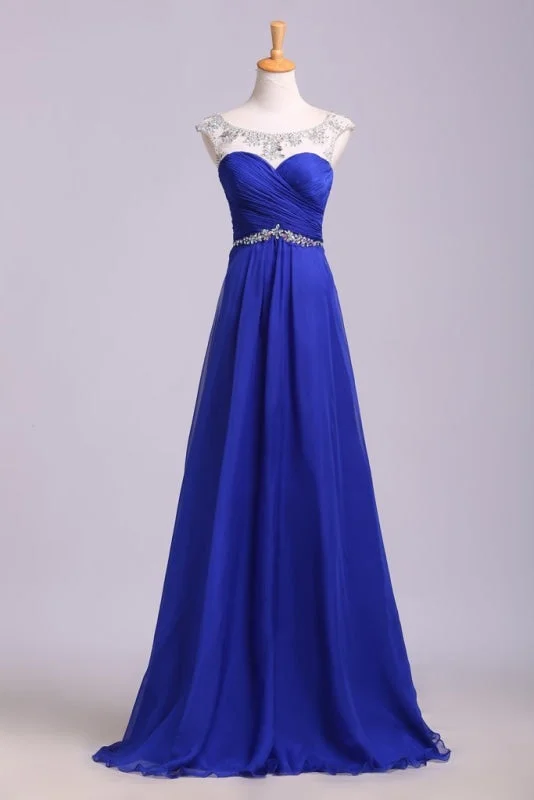 Royal Blue Floor Length Chiffon Prom Rhinestone Belt Evening Dress with Pleats Tunics Distressed trendy Royal Blue Floor Length Chiffon Prom Rhinestone Belt Evening Dress with Pleats Tunics Distressed trendy
