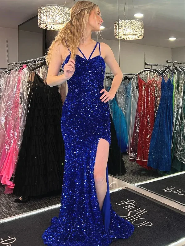 Royal Blue Sequins Mermaid Long Prom Dresses, Royal Blue Mermaid Long Formal Evening Dresses Tunics Fleece cozy Royal Blue Sequins Mermaid Long Prom Dresses, Royal Blue Mermaid Long Formal Evening Dresses Tunics Fleece cozy