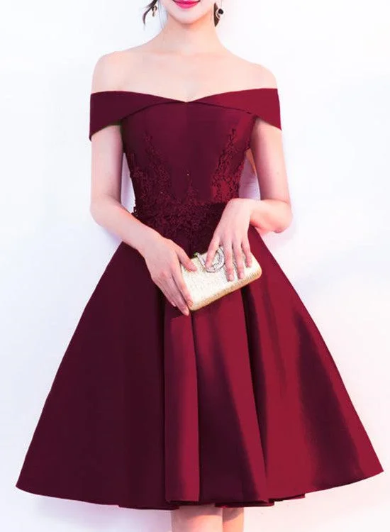 Satin Off Shoulder Simple Homecoming Dress with Lace, Satin Party Dresses Tunics Formal black Satin Off Shoulder Simple Homecoming Dress with Lace, Satin Party Dresses Tunics Formal black