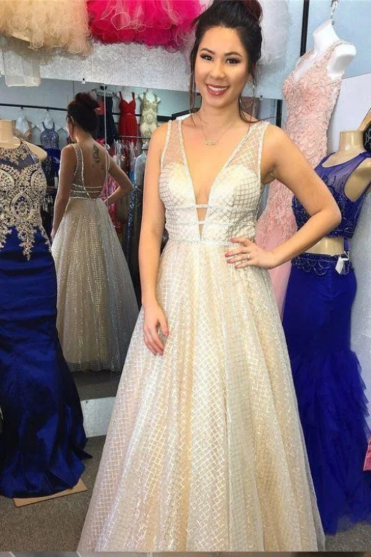Sexy Deep V Neck Sleeveless Lace Prom Dress Floor Length A Line Evening Dresses Off-the-shoulder Bohemian Festive Sexy Deep V Neck Sleeveless Lace Prom Dress Floor Length A Line Evening Dresses Off-the-shoulder Bohemian Festive
