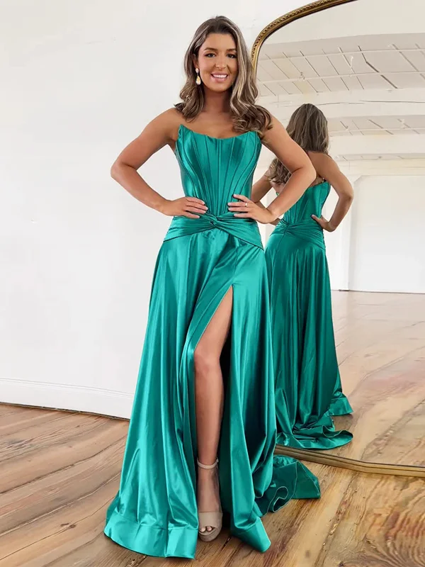 Simple A Line Gree Satin Long Prom Dresses, Satin Green Long Formal Evening Dresses Tunics Wedding white Simple A Line Gree Satin Long Prom Dresses, Satin Green Long Formal Evening Dresses Tunics Wedding white