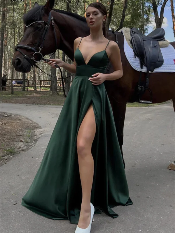 Simple A Line V Neck Emerald Green Long Prom Dress with High Slit, V Neck Green Long Formal Evening Dresses Tunics Canvas sturdy Simple A Line V Neck Emerald Green Long Prom Dress with High Slit, V Neck Green Long Formal Evening Dresses Tunics Canvas sturdy