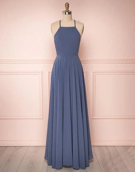 Simple backless chiffon long prom dress, chiffon evening dress, blue bridesmaid dress cg2114 Crew Neckline Casual Simple backless chiffon long prom dress, chiffon evening dress, blue bridesmaid dress cg2114 Crew Neckline Casual