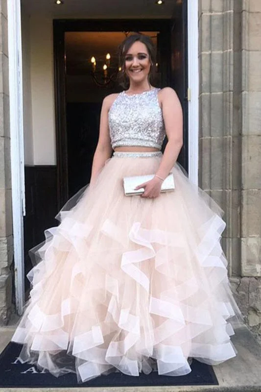Sleek Best Sparkly Two Piece Long Prom Dress with Open Back Sequined Tulle Party Dresses Tunics Bestseller popular Sleek Best Sparkly Two Piece Long Prom Dress with Open Back Sequined Tulle Party Dresses Tunics Bestseller popular