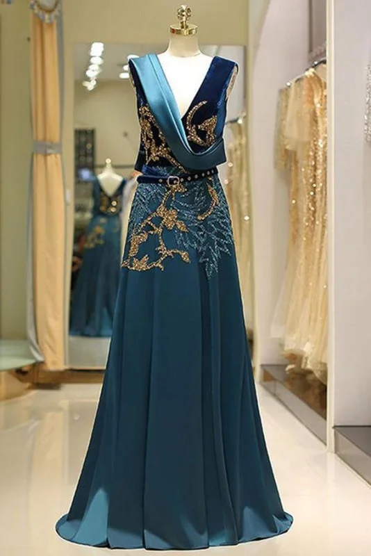 Sparkly V Neck Long Satin Prom with Sequin Belt Beading Evening Dress Crew Neckline Sporty Sparkly V Neck Long Satin Prom with Sequin Belt Beading Evening Dress Crew Neckline Sporty