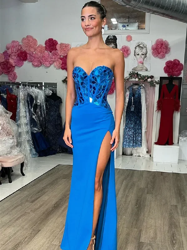 Strapless Blue Red Mermaid Long Prom Dresses, Blue Red Mermaid Long Formal Evening Dresses Tunics Occasion special Strapless Blue Red Mermaid Long Prom Dresses, Blue Red Mermaid Long Formal Evening Dresses Tunics Occasion special